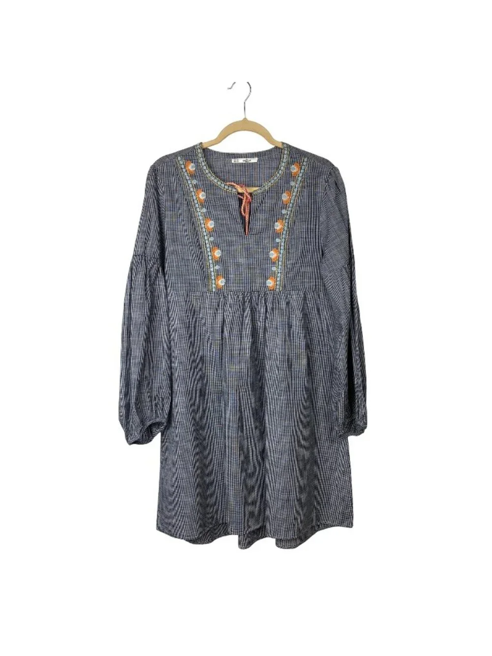✨3/$30 Grifflin Paris M Gingham Long Sleeve Embroidered Cotton Dress Cottagecore - Picture 1 of 5